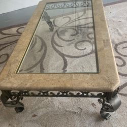 Metal Marble Scroll Design Coffee Table 