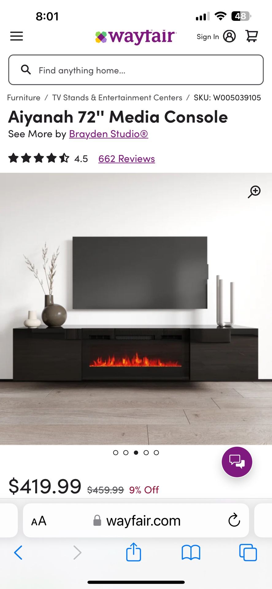 Electric fireplace With Shelving