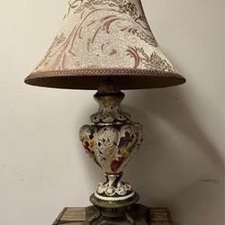 Vintage Capodimonte Italy Painted Porcelain & Brass Lamp