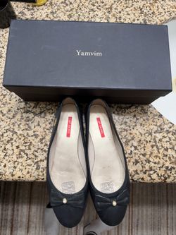 NIX-N Women’s Black Leather Ballet Flats w/ Bow & Pearl Detail — Italian Design