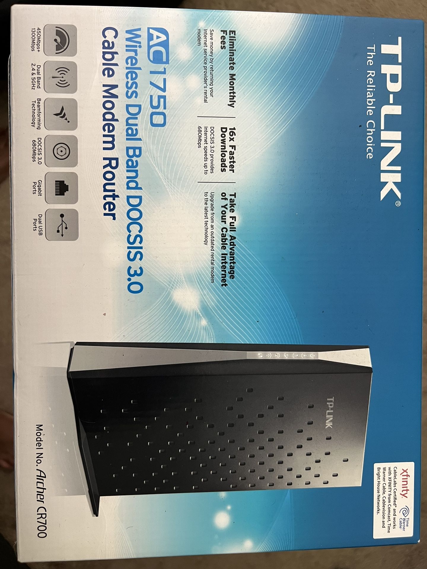 TP-Link 16x4 AC1750 Wi-Fi Cable Modem Router | Gateway | 680Mbps DOCSIS 3.0 - Certified for Comcast XFINITY, Spectrum, Cox and more (Archer CR700)