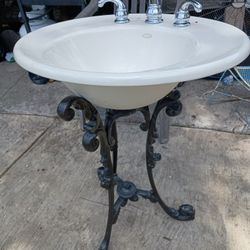 Bathroom Sink vanity With Black Cast Iron Pedestal Sink base