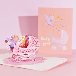 Newborn Babies Baby Shower Pop-up Card with Envelope (Pink & Blue)