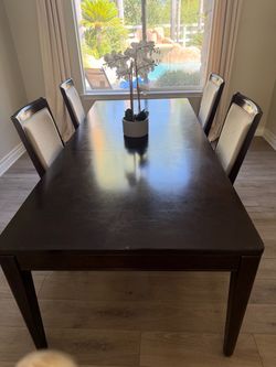 Dark Wood Dining Table with 4 Chairs and Console Table