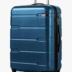 Coolife Medium Checked Luggage Hardside PC+ABS Suitcase with TSA Lock, Lightweight Rolling Carry On with Spinner Wheels(Caribbean Blue, 24in)