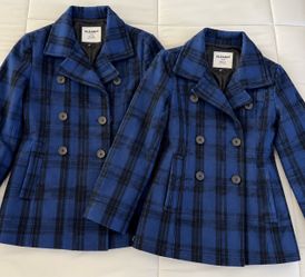 Old Navy Blue & Black Plaid Pea Coats – 2 Available size small