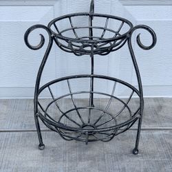 Vintage Two-Tier Metal Fruit Basket Wrought Iron Wire Countertop Kitchen Decor