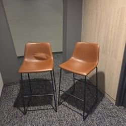 30 Inch Barstools High PU Leather Counter Bar Stool with Back and Footrest Set of 2, Brown