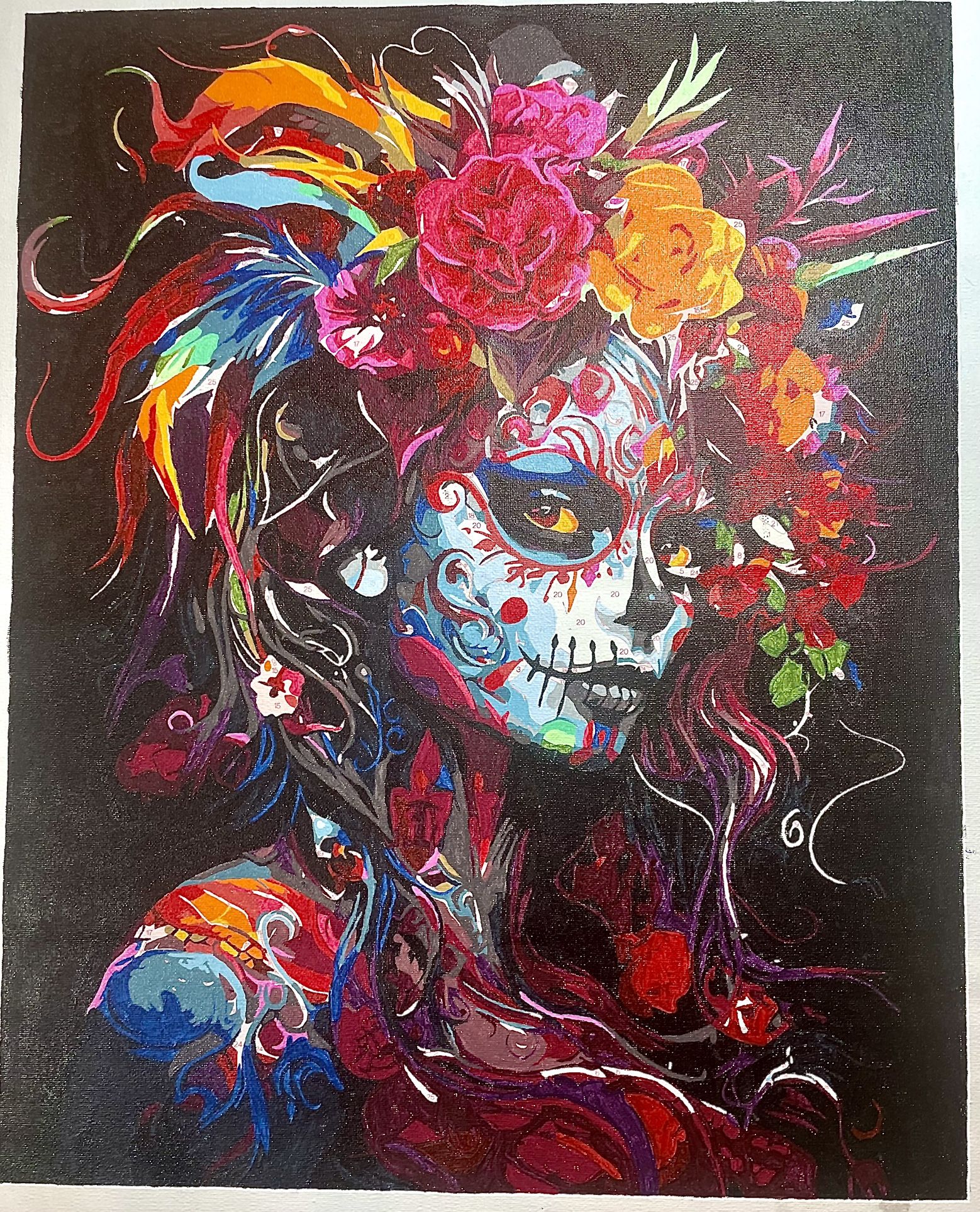 Hand painted Sugar skull/Day Of The Dead painting on canvas