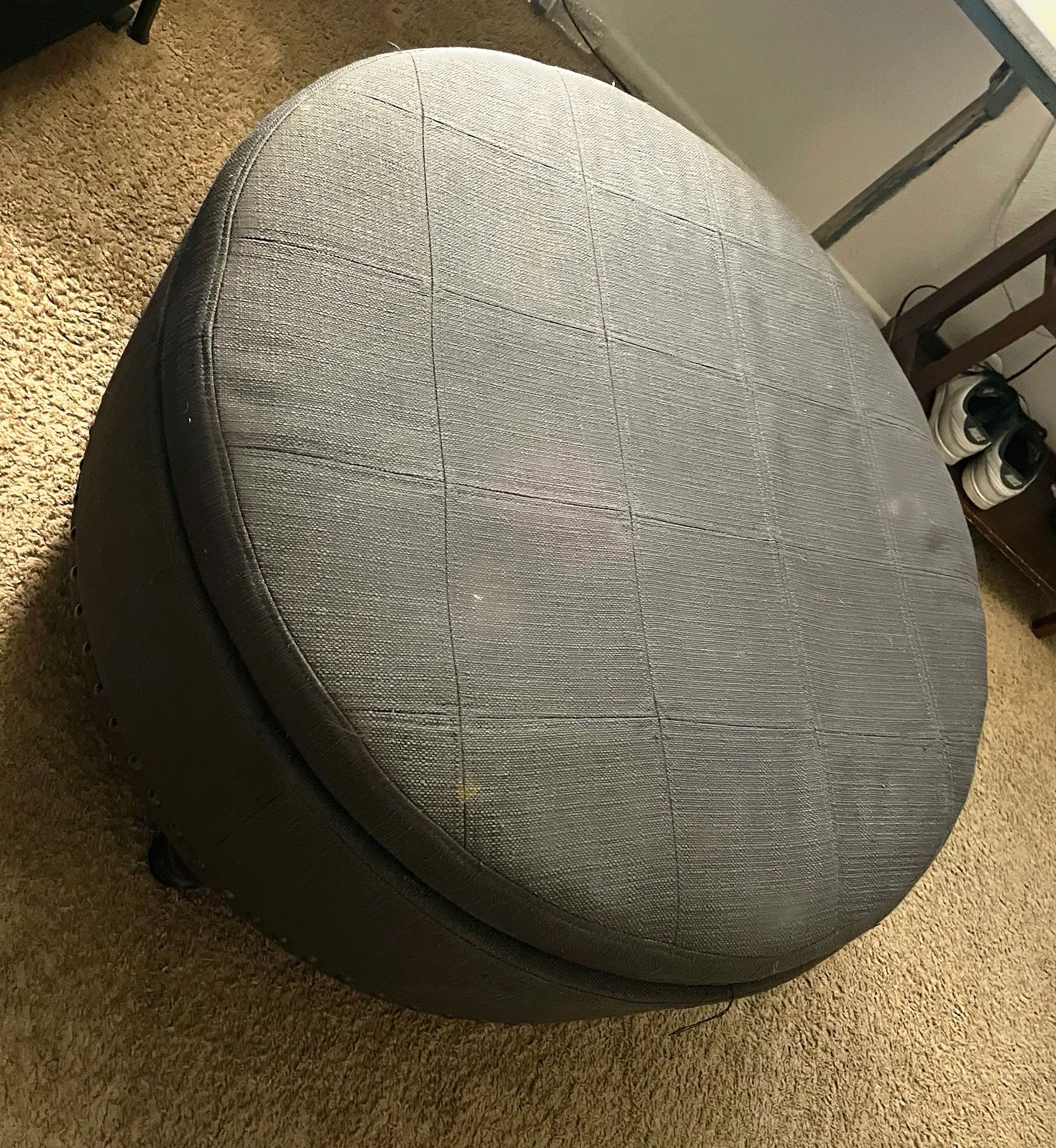 FREE - Round Storage Ottoman - Slate Grey