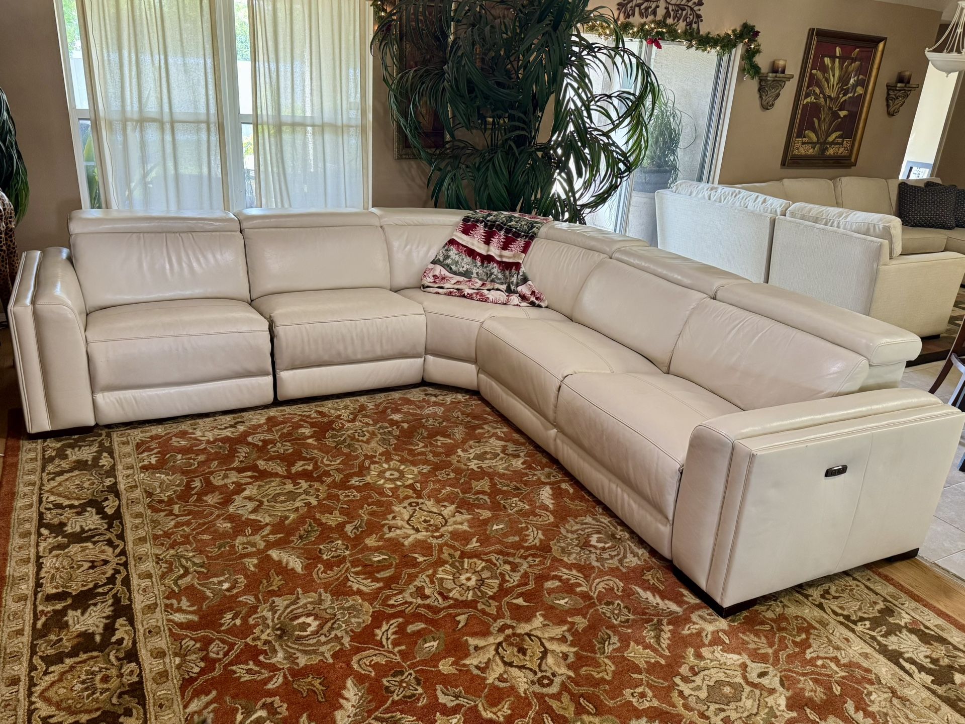 Moonstone Cream Leather Electric Reclining Sectional Sofa