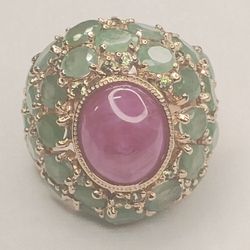 Emerald And Ruby Silver Ring