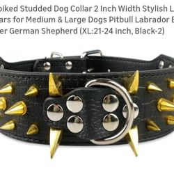 NEW SPIKED STUDDED DOG COLLAR STYLISH LEATHER 