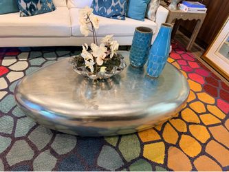 Phillips Collection River Stone Coffee Table | Silver Leaf Finish | Retail $2,029