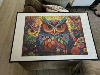 🦉 Large Colorful Owl Framed Puzzle Wall Art – 35” x 20” 🎨✨