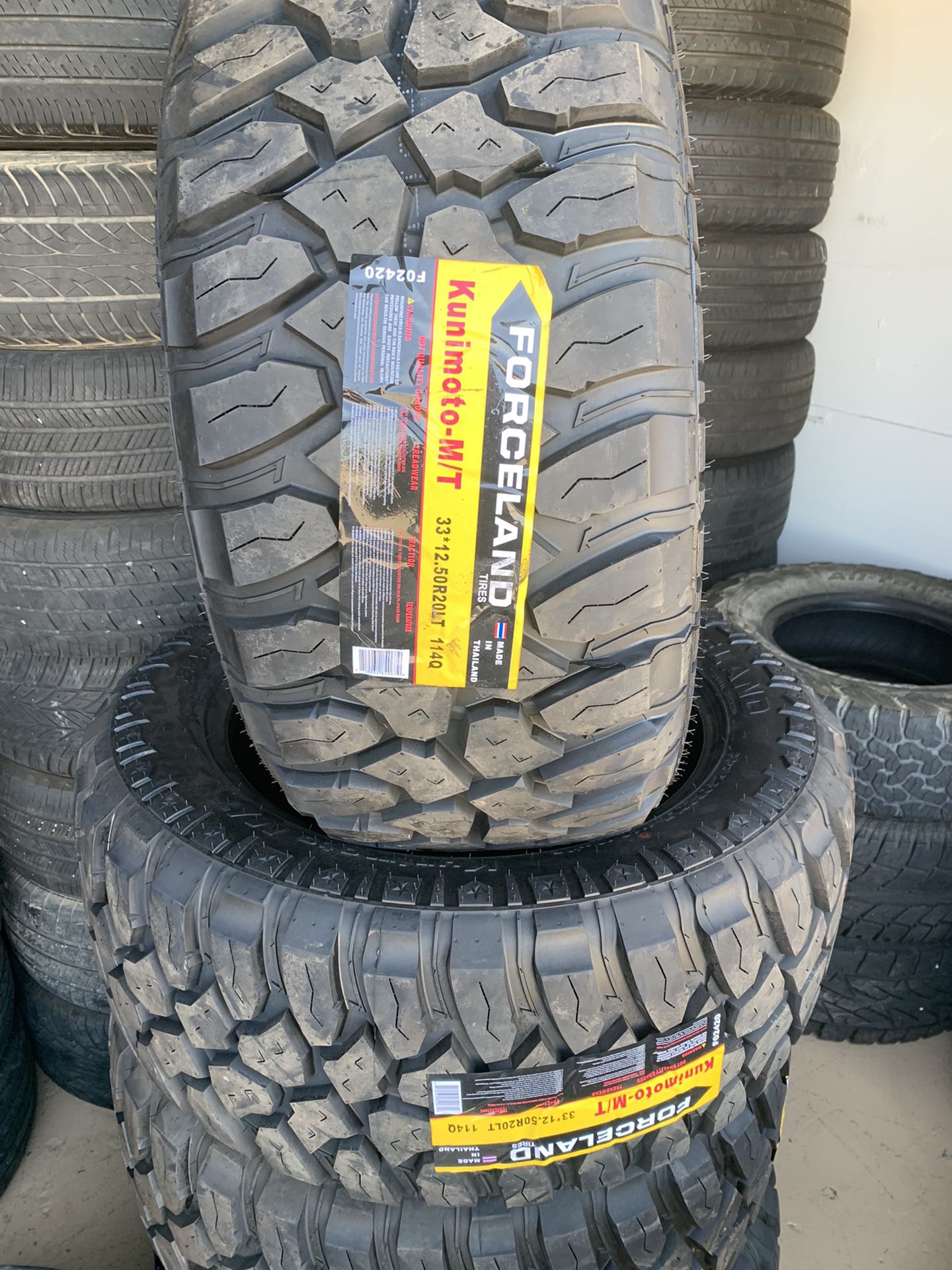 33X12.5R20 FORCELAND KUNIMOTO MT 10 PLY NEW TIRES