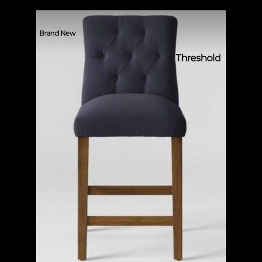Brand New Threshold 24" Brookline Tuffed Counter Stool Blue Chestnut Finish