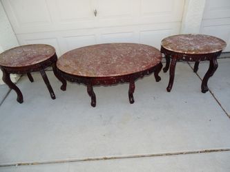 3 Italian pink marble vintage tables