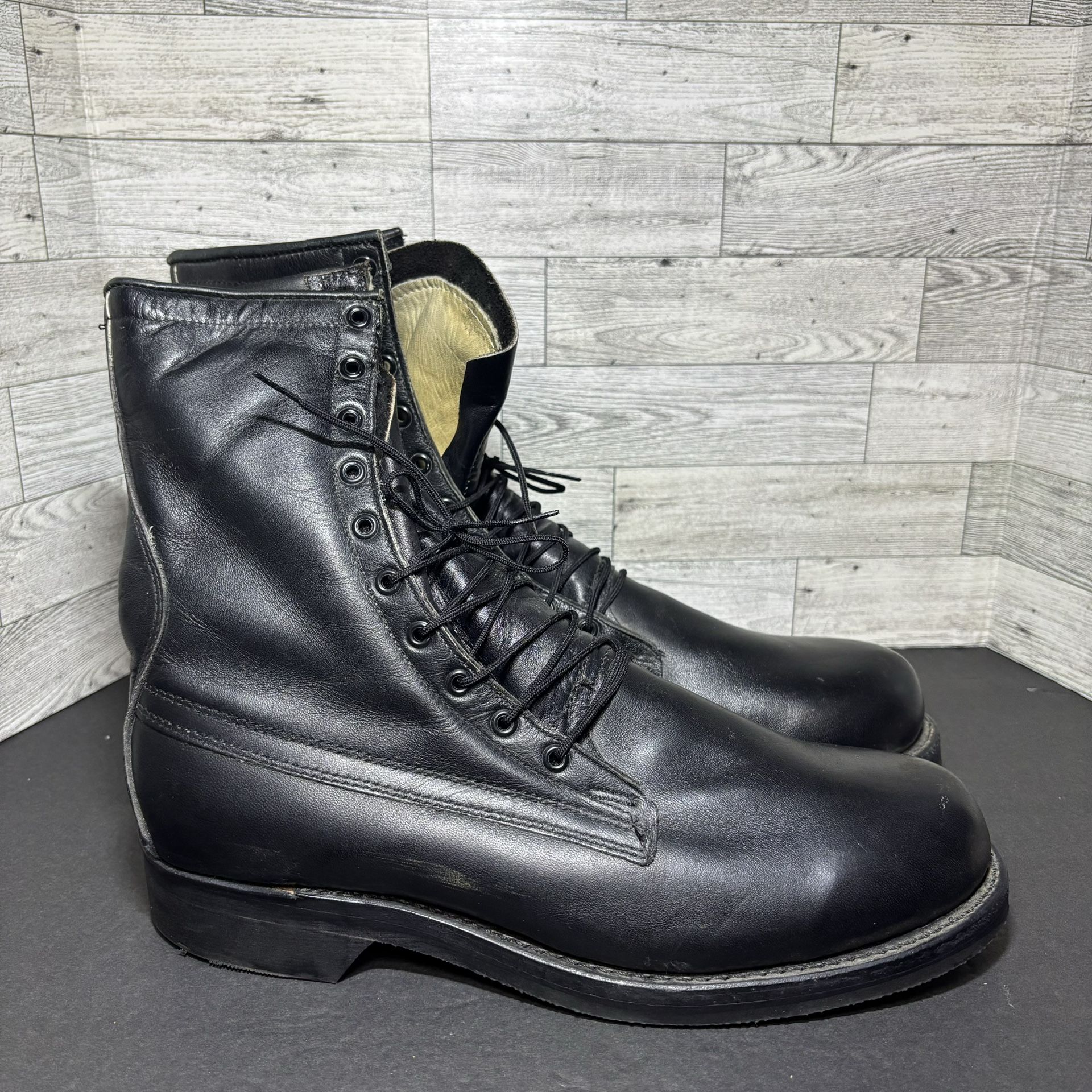 Vintage 1980 May 8, Addison Shoe Company Military Combat Boots Black Leather Men’s 10D