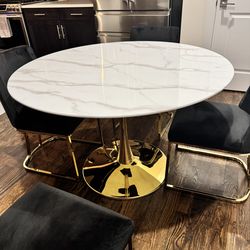 48 inches deep Marble Like Table With gold Base