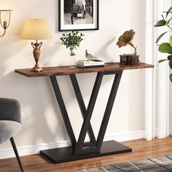 New 43 Inch Console Table, Industrial Entryway Hallway Table, Rustic Brown and Black