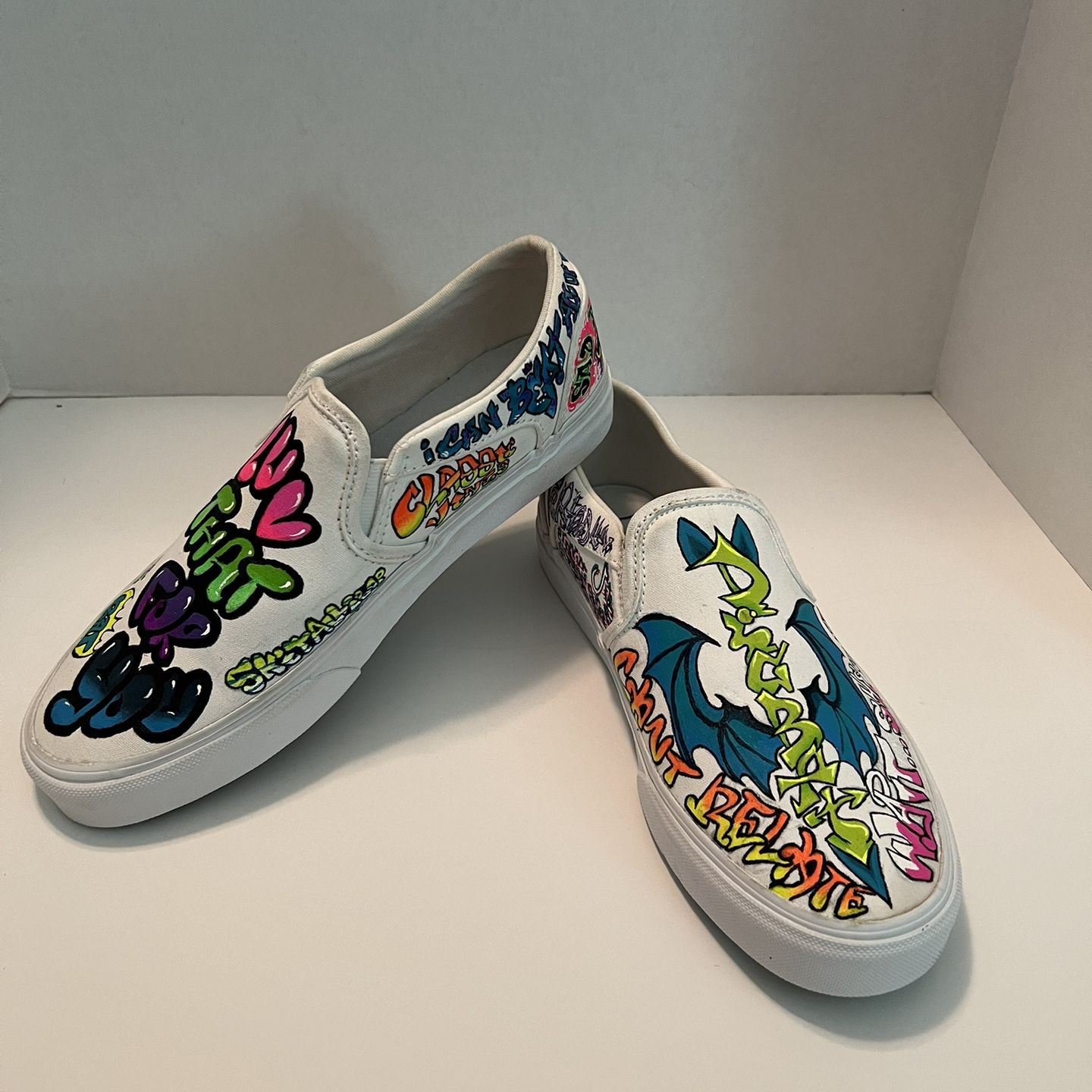 Vans Slip On Multicolor Custom Art Canvas Low Shoes Woman’s Size 8.5