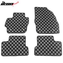 Fits 2010-2013 Mazda 3 Floor Mats Non-Slip Carpets Checkered Black Gray Plaid 4PCS