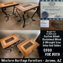 Two Custom Made Rustic Western Heritage End Tables