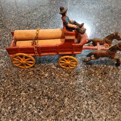 Vintage Cast Iron Horse  Drawn Wagon Toy