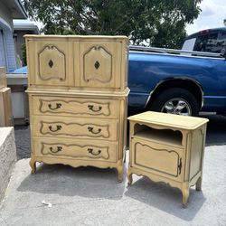 Vintage 1960 French Provincial Upright Chest With Matching Nightstand Cedar wood