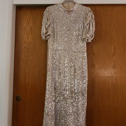 Silver Sequin Midi Dress - L - With Tags