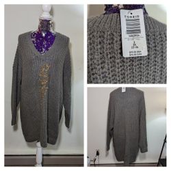 Torrid 3x Grey Tunic Sweater Beaded Bolt