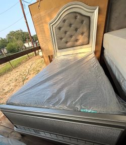 Silver twin size, bed, frame mattress and boxspring