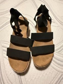 Time & Tru Black Espadrille Platform Sandals Women’s Size 9 | Stretch Strap Comfort Sandals