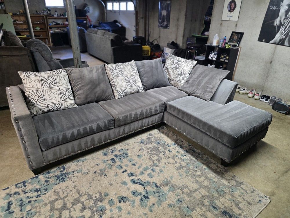 Velvet Gray Nailhead 2 Piece Sectional