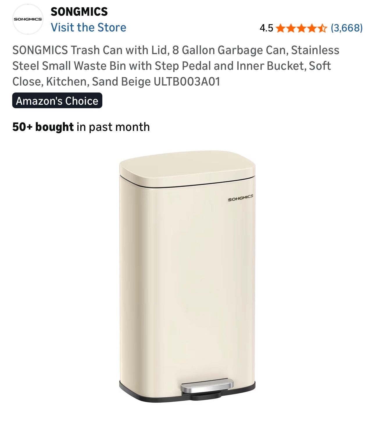 Open Box Trash Can with Lid, 8 Gallon, Sand Beige