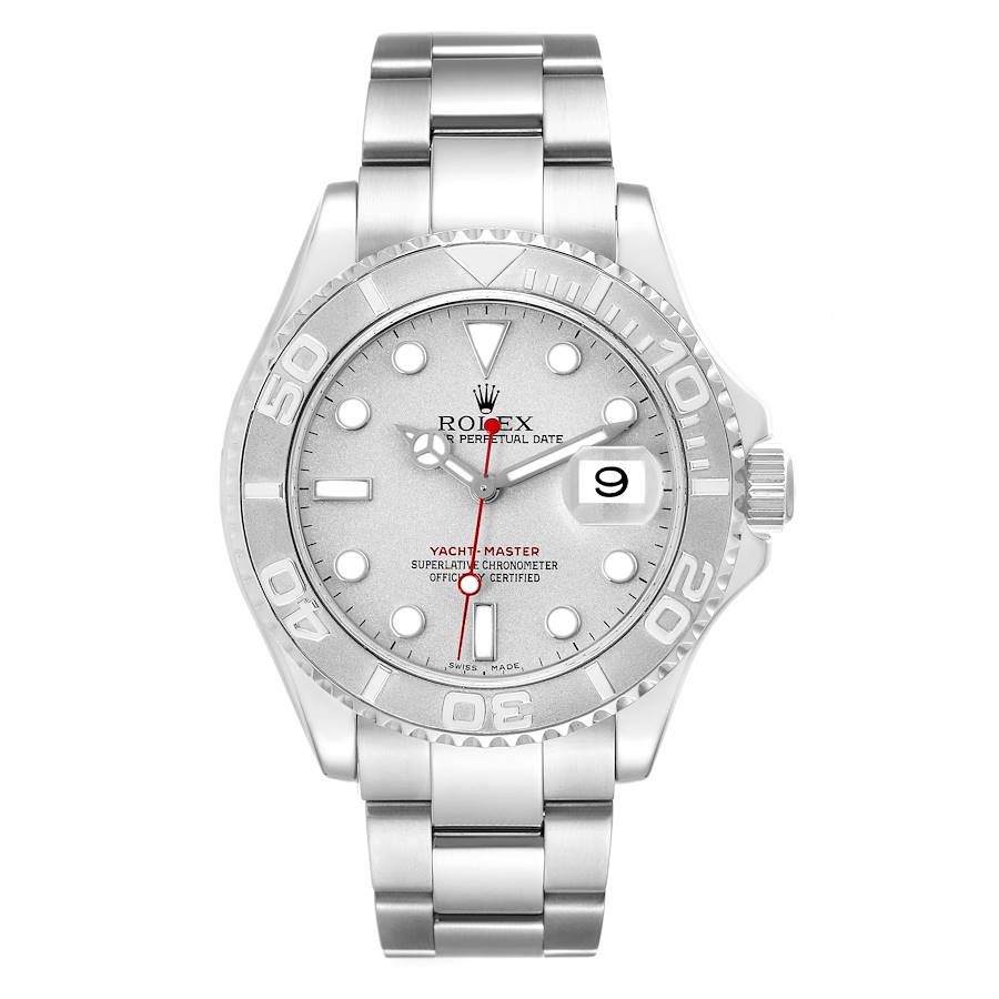 2004 Men's Rolex Yacht Master 40mm Oyster Perpetual Stainless Steel Watch with Pewter Dial and Platinum Bezel. (700-10168)