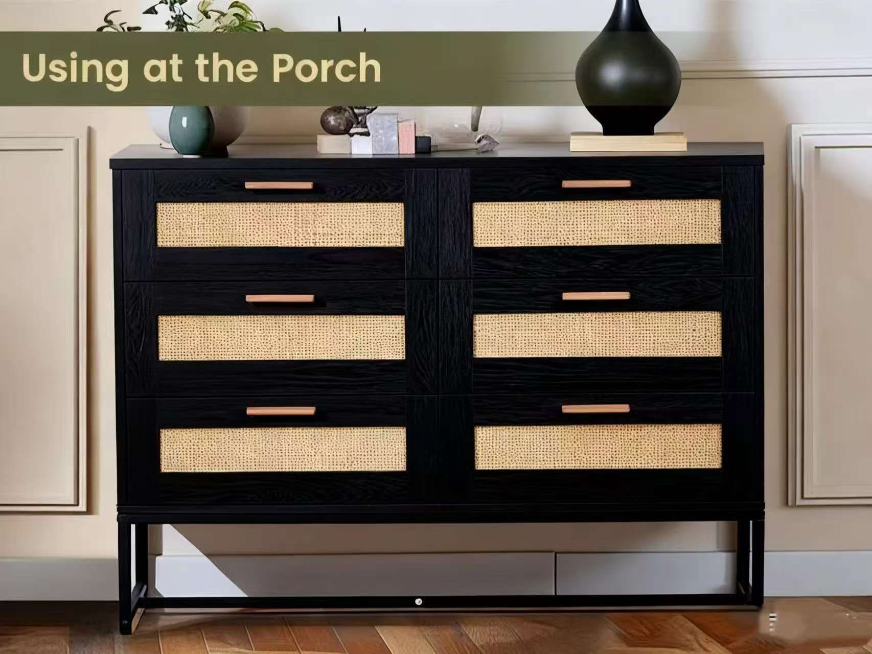 boho modern dresser Bay Isle Home 6-Drawer Wooden Rattan Dresser  Modern Boho Storage Chest  with Golden Handles & Reviews