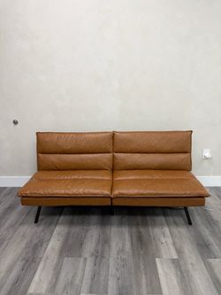 Futon Sofa Bed Mainstays Pillow Top 71.25" Futon in camel faux leather