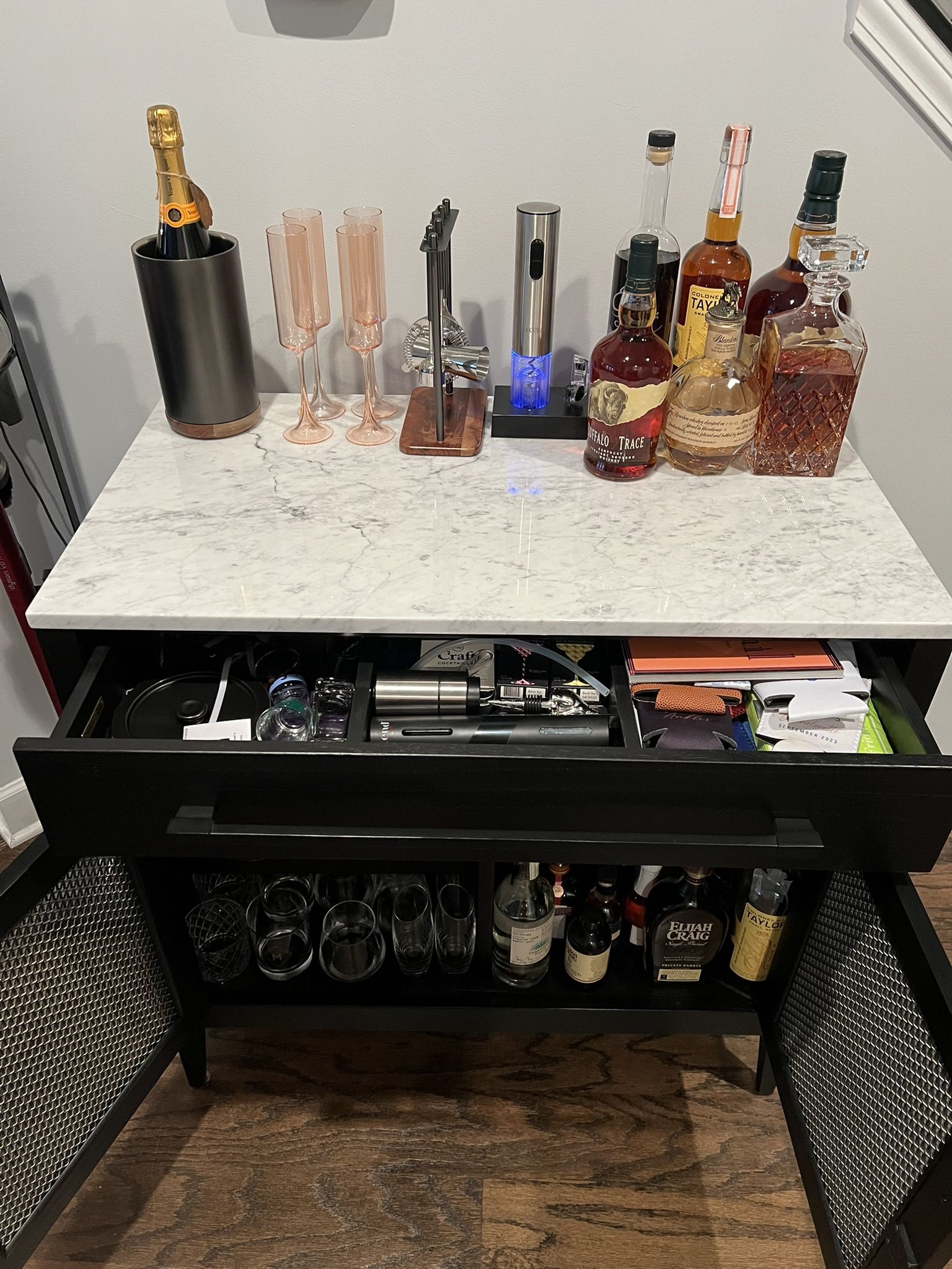 Enzo Small Bar Cabinet with Marble Top