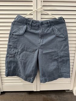 Polo Ralph Lauren Blue Chino Cargo Shorts Cotton Twill Flat Front Button 16