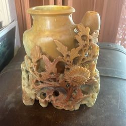 Vintage Chinese hand carved soapstone base or brush holder