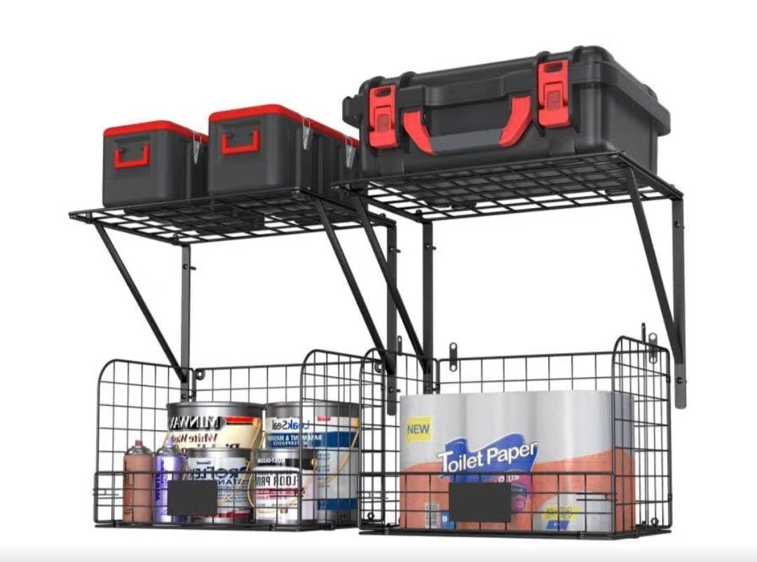 ZEUKMXOO Garage Wall Shelving, Garden Garage Organization and Storage Shelf with Wire Baskets, Heavy Duty Wall Organizer for Laundry, Workshop