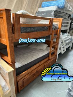 Triple full bunk bed oak with mattresses colchones nuevos new