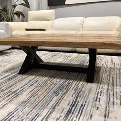 Rustic Wood Coffee Table w Black Metal X-Legs