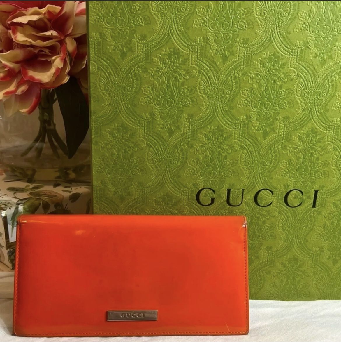 Gucci Orange Patent Leather Long bifold Wallet