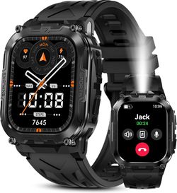 Smart Watch for Men, 130 Days Extra-Long Battery, 1.96" Full Metal Rugged Military Watch, 50M Waterproof, Flashlight, 24/7 Heart Rate Sleep Monitor, A