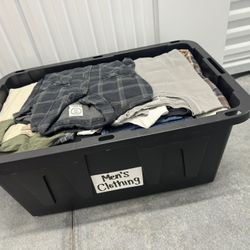 TOTE FULL OF MENS CLOTHING