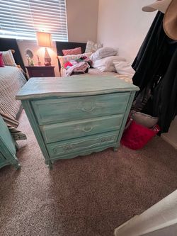 Teal Painted French Provincial 3-Drawer Dresser