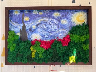 16x13” Van Gogh The Starry Night Preserved Moss Wall Art